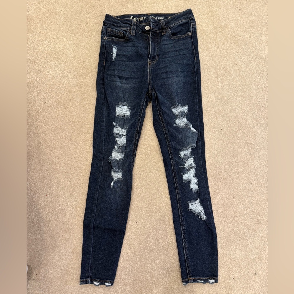 Vanilla Star Dark Blue Distressed Skinny Jeans